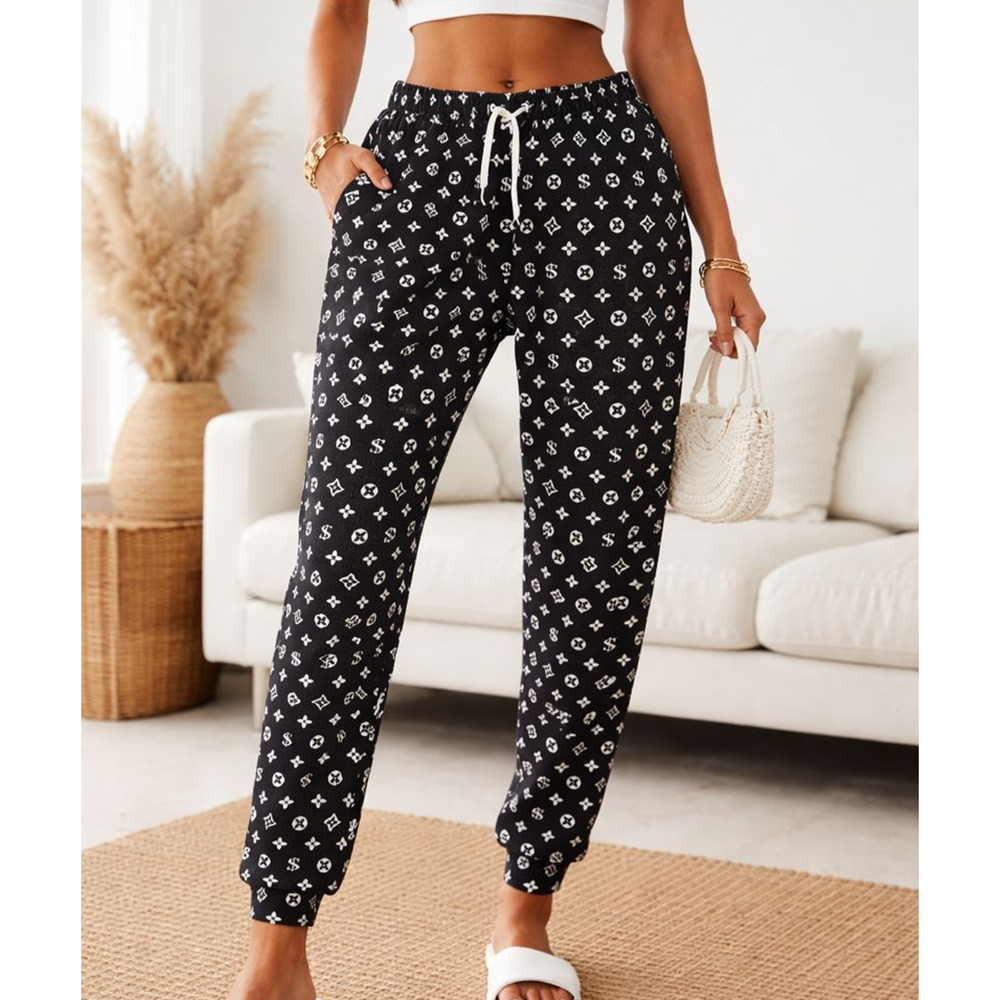 Women's Straight Jogger Comfy Soft, White Dollarโ Sign Printed Pants, Medium